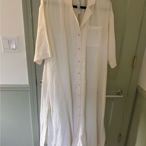 Madewell Cotton Button-Front Cream Maxi Shirt Dress